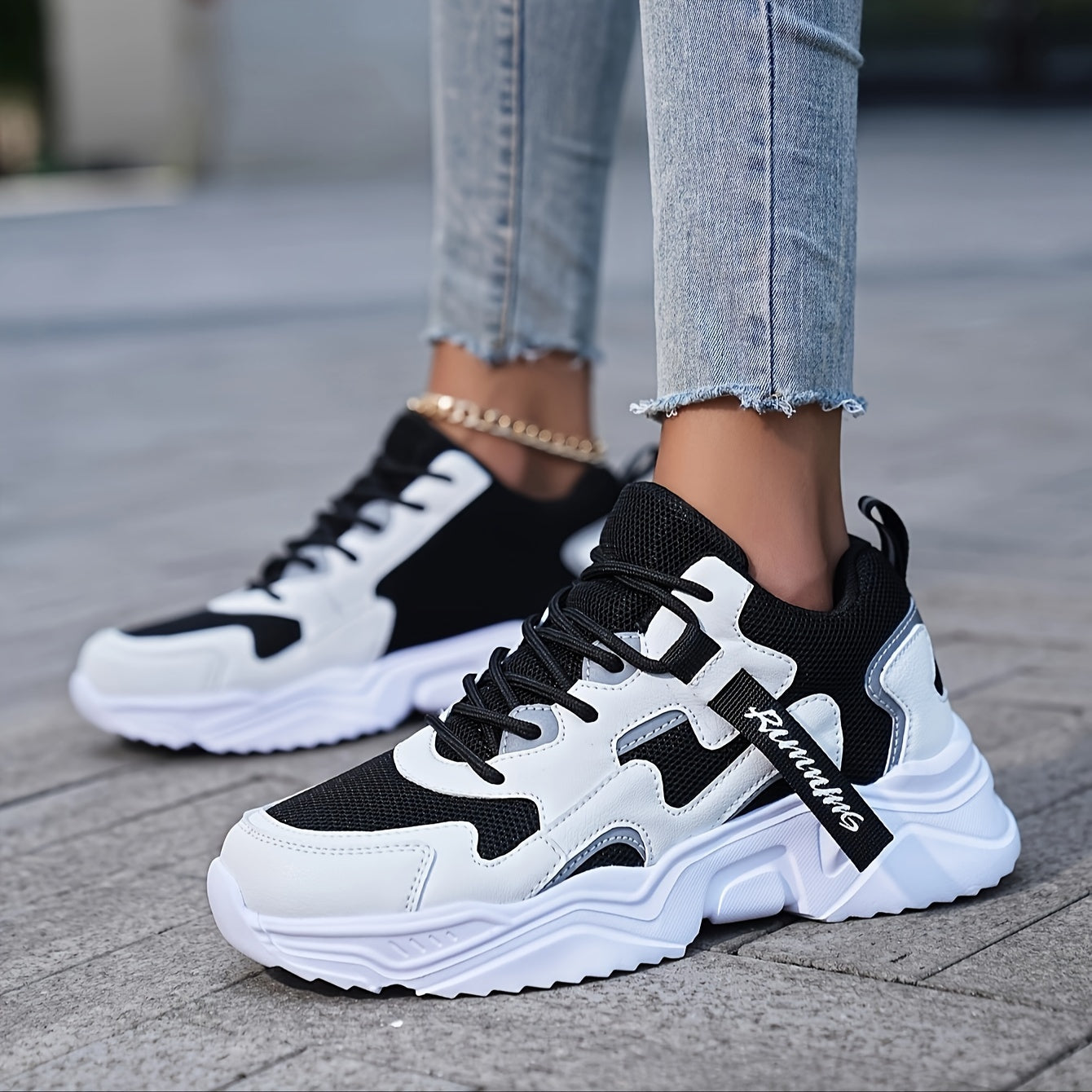 Women's Casual Color Blocking Design Non-slip And Wear Resistant Sneakers, Trendy And Comfortable, Versatile Height Increasing Thick Soled Sports Shoes