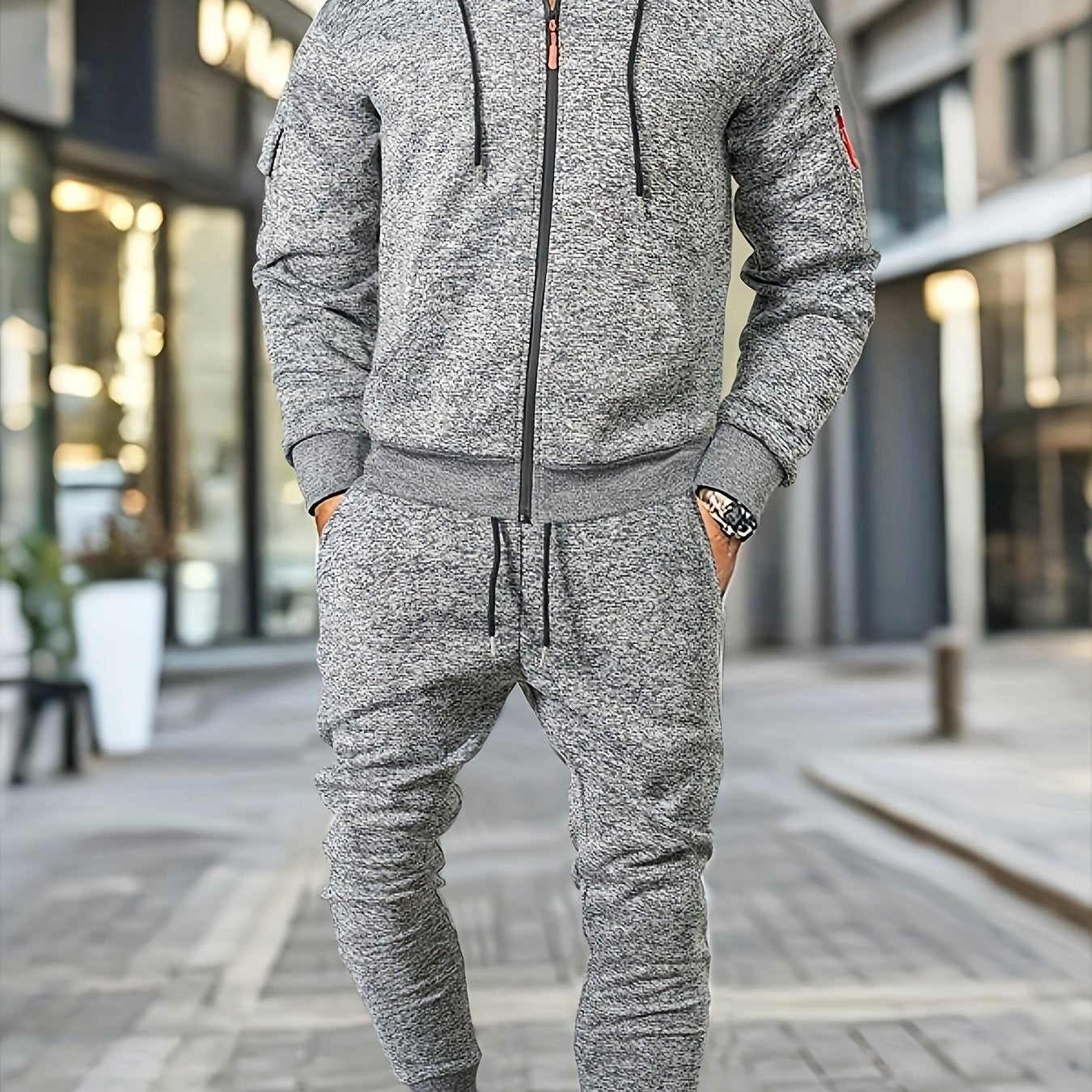 Տղամարդու առօրյա սպորտային վերնաշապիկի և տաբատի հավաքածու՝ կայծակաճարմանդով, լարով, բրդյա ծածկույթով՝ պոլիեսթերի խառնուրդով, լվացքի մեքենայով լվացվող