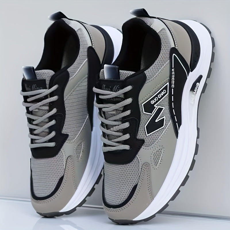 Տղամարդկանց շնչող ցանցե վազքի սպորտային կոշիկներ՝ ամուր, հակասահք, հոտակայուն, ռետինե ներբանով, գարնանային աշնան համար նախատեսված, ցածր, կապիչով դիզայնով, սպիտակ, սև և կանաչ գույներով։