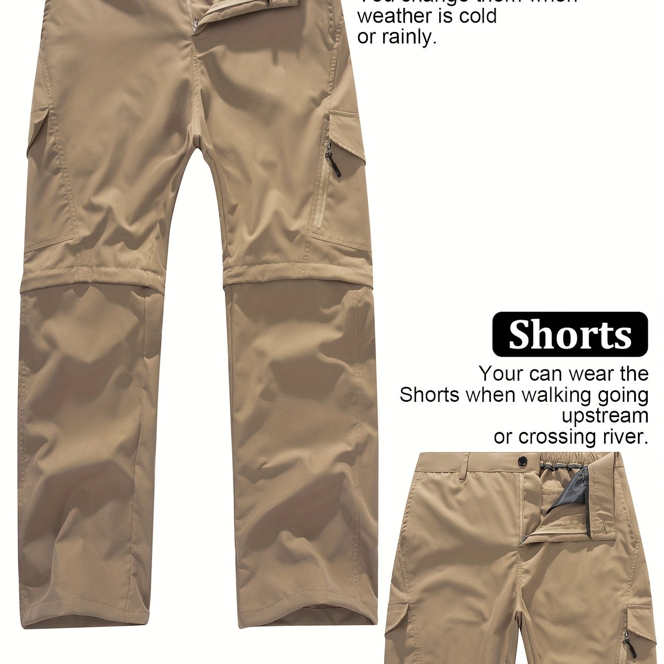 Men's Convertible Hiking Pants - Durable, Zip-Off Cargo Trousers for Fishing & Running, Casual Outdoor Wear with Pockets - ayq