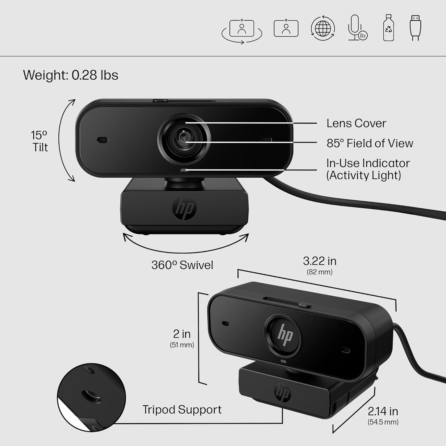 HP 430 FHD Webcam - USB, Plug & Play External Camera with Dual Mics & Privacy Shutter for Desktop Computer, Laptop PC, & Chromebook - Compatible W/Zoom, Teams - Wide FOV, Pan, & Tilt - 77B11AA#ABA