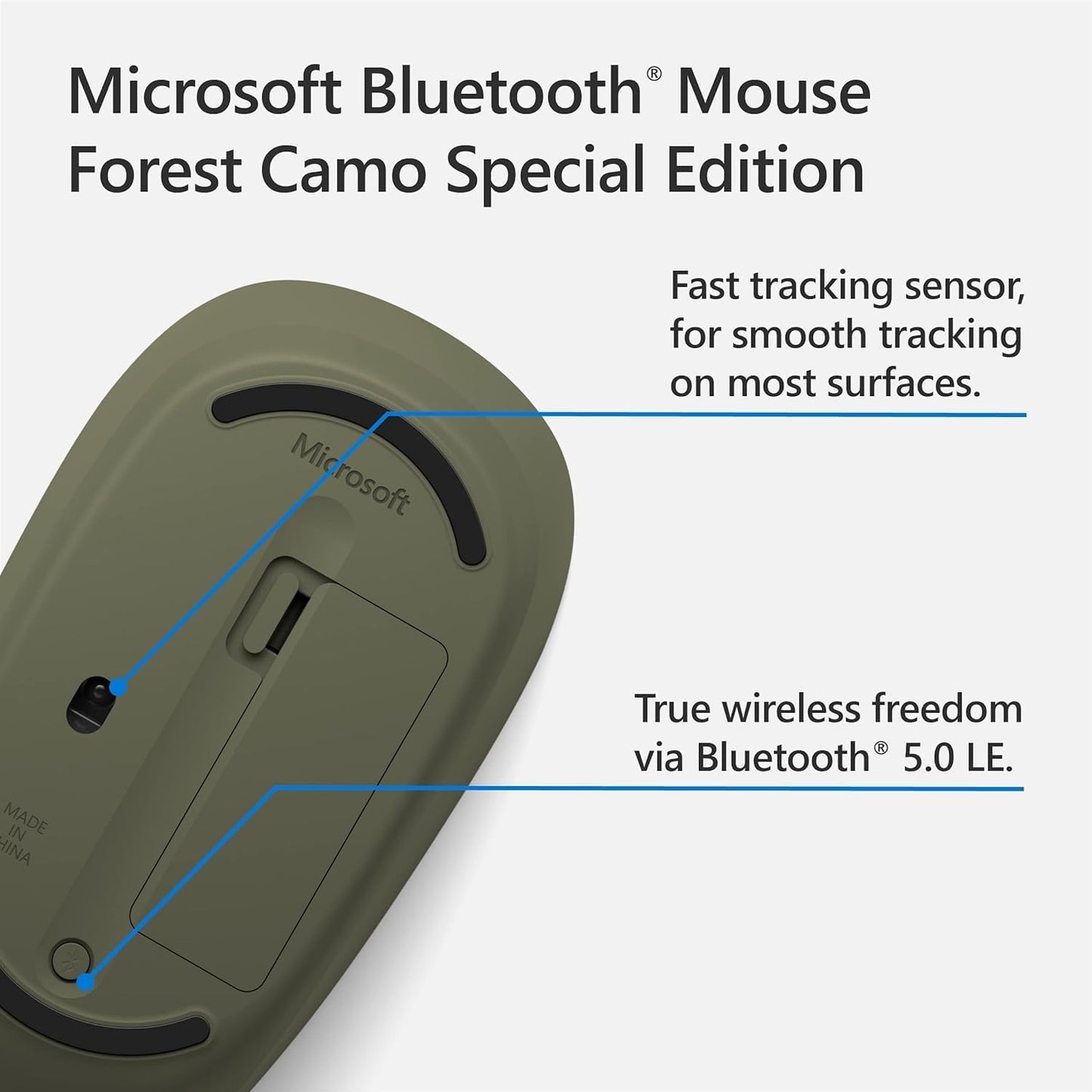 Microsoft Wireless Bluetooth Mouse Comfortable Design for Pc/Laptop/Desktop, Right/Left Hand Use, 3-Buttons, Works with Mac/Windows Computers with Cleaning Cloth - Forest Camo, Green