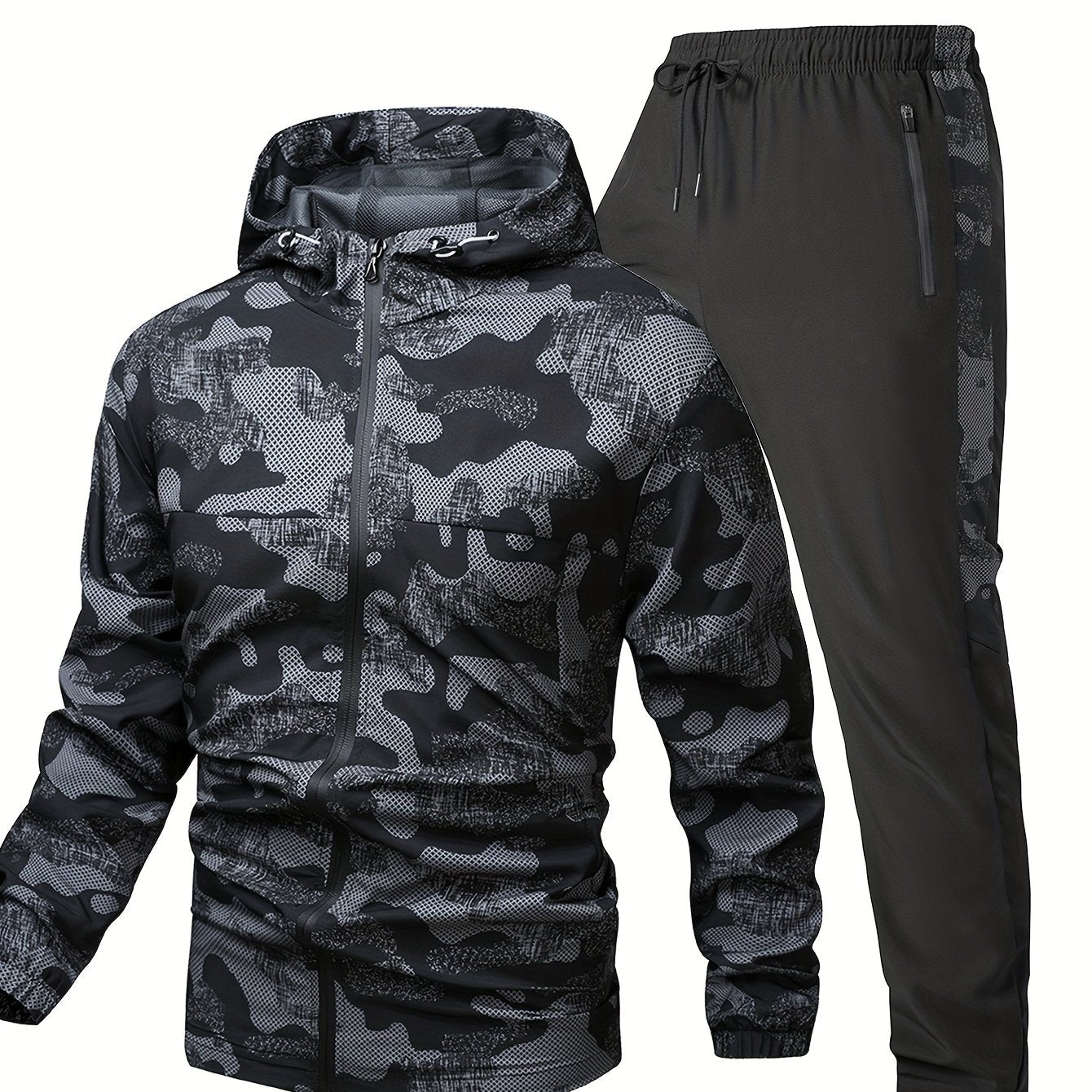 Men'S Lightweight Climbing Hooded Jacket - Quick-Dry Windproof Outdoor Sports Coat with Camouflage Pattern, Spring/Fall Casual & Training Wear, Regular Fit for Hiking, Running, Gym, Hiking Apparel, Durable Fabric