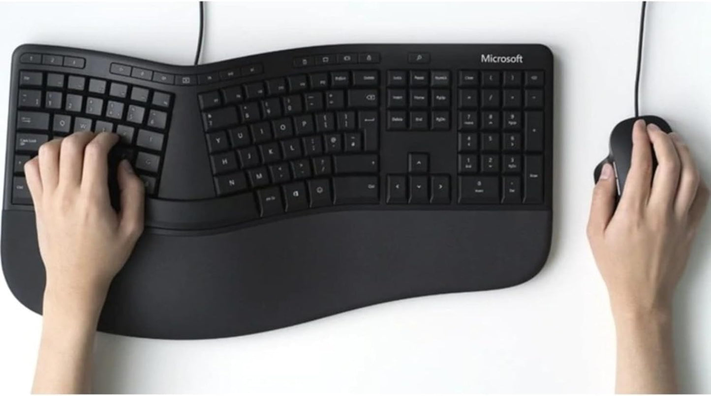Microsoft Ergonomic Mouse Black - Comfortable Ergonomic Design and Thumb Rest. Wired USB Mouse with 2 Programmable Buttons, Works for Pc/Laptop/Desktop