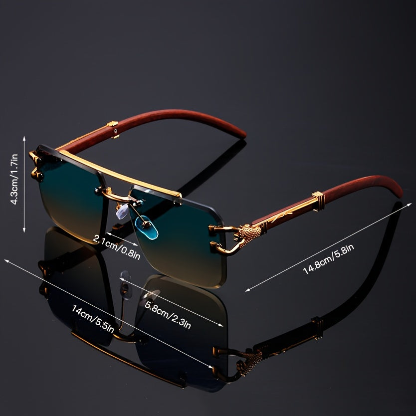 Էլեգանտ, առանց շրջանակի օդաչուի ոճի նորաձև ակնոցներ տղամարդկանց և կանանց համար՝ ոսկեգույն ընձառյուծի նախշերով, կանաչ գրադիենտային ոսպնյակներով, թեթև մետաղական շրջանակով, իդեալական է լողափնյա երեկույթների և ճանապարհորդությունների համար