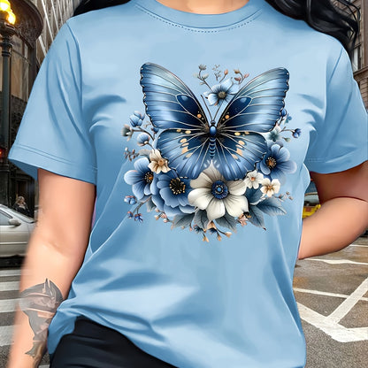 Circle Chic թիթեռի նախշերով շապիկ - նրբագեղ դիզայն, կլոր վզնոցով ամենօրյա վերնաշապիկ - շնչող և թեթև, իդեալական է գարուն/ամառ զգեստապահարանի համար