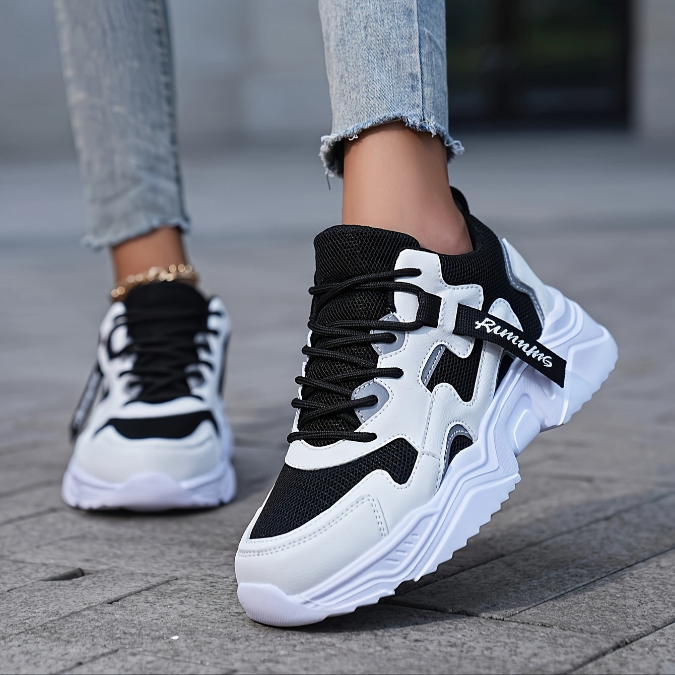 Women's Casual Color Blocking Design Non-slip And Wear Resistant Sneakers, Trendy And Comfortable, Versatile Height Increasing Thick Soled Sports Shoes