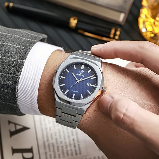 2025 թվականի նոր տղամարդու ժամացույց, բազմակողմանի և բարձրակարգ, ոճային քվարցային ժամացույց չժանգոտվող պողպատե ժապավենով, կատարյալ է ինչպես գործնական, այնպես էլ առօրյա հագուստի համար, իդեալական նվեր տոների համար։