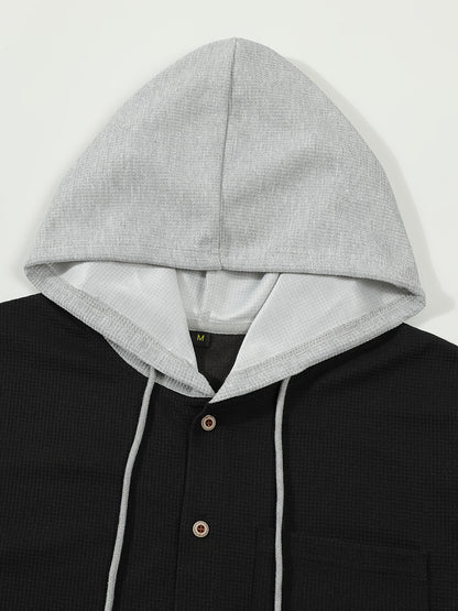 Տղամարդու առօրյա գլխարկով բաճկոն - փափուկ, շնչող պոլիեսթերից՝ կոճակներով դիզայնով և գրպաններով | Հիանալի է գարնանային, աշնանային և բացօթյա գործունեության համար, երկար թևքերով, նորաձև, ամենօրյա, հանգստի ոճով, ավանդական տարբերակով