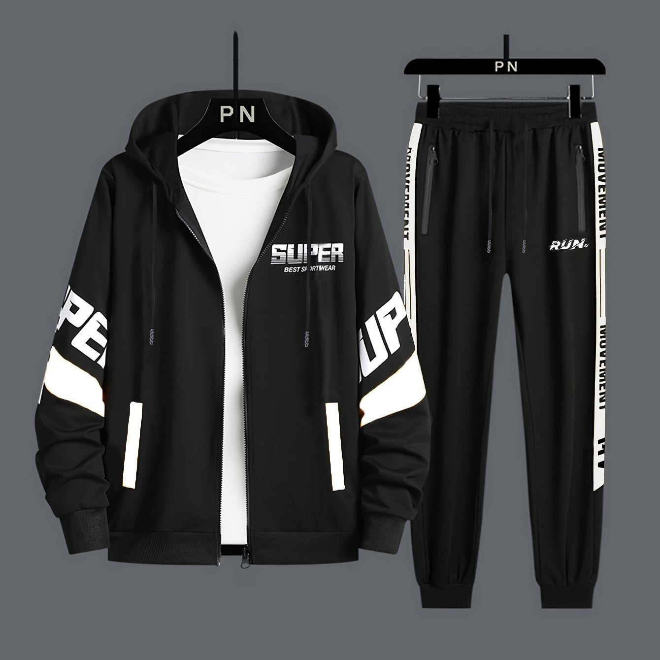 Դասական տղամարդու մարզական 2 հատանոց մարզահագուստի հավաքածու՝ լիարժեք կայծակաճարմանդով, երկար թևքերով վերնաշապիկով և վազքի տաբատով, մարզասրահի, մարզումների և վազքի համար