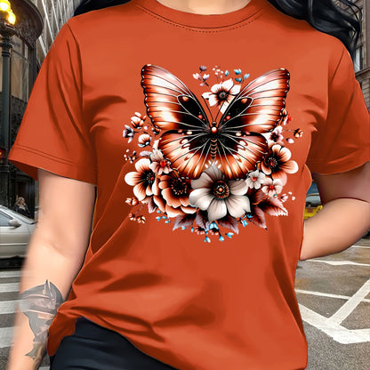 Circle Chic թիթեռի նախշերով շապիկ - նրբագեղ դիզայն, կլոր վզնոցով ամենօրյա վերնաշապիկ - շնչող և թեթև, իդեալական է գարուն/ամառ զգեստապահարանի համար