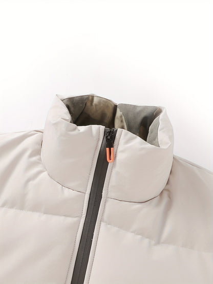 Men's Heavyweight Winter Coat - Full-Zip Cold Weather Jacket, Stand-Up Collar, Exterior Zipper Closure, Machine Washable Outer Shell for Everyday & Formal Wear - Black, Seasonal Layering, Sleek Design, Durable Fabric, Urban C