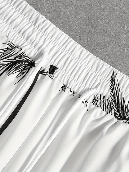 Կոկոսի ծառի նախշերով, տղամարդկանց 2 հատ հագուստ, առօրյա ճամբարային օձիքով, կոճակներով վերնաշապիկներ, հավայան վերնաշապիկ և լարով շորտեր ամառային հավաքածու, տղամարդկանց հագուստ