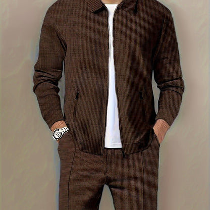 1 հատ տղամարդու ամենօրյա պոլիեսթերային կայծակաճարմանդով բաճկոն՝ օձիքով, միագույն, թեթևակի ձգվող, հյուսված կտորից, սովորական չափսերով, առանց աստառի - Գարուն/աշուն վերնազգեստ