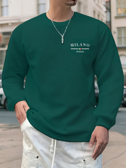 Տղամարդու առօրյա երկար թևքերով, կլոր վզնոցով սվիտեր | Ծանր երկրաչափական նախշերով, սովորական չափսերով, իդեալական է գարուն/աշուն համար