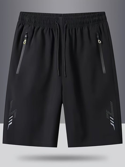 Stylish Men'S Graphic Print Shorts - Elastic Waist, Zipper Pockets, Breathable Fabric, Active Fit, Summer Essentials, Comfortable Drawstring Design