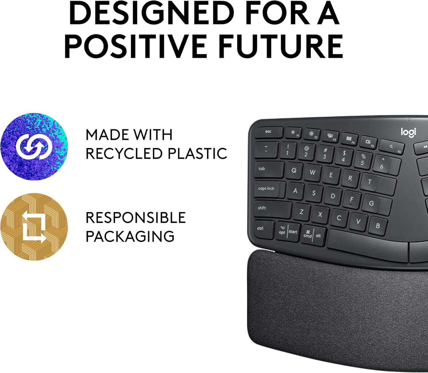Logitech ERGO K860 Wireless Ergonomic Keyboard - Split Keyboard, Wrist Rest, Natural Typing, Stain-Resistant Fabric, Bluetooth and USB Connectivity, Compatible with Windows/Mac, Black
