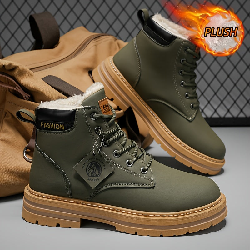 Men's Snow Sports Training Shoes for Autumn and Winter, Featuring a Plush-lined Thick Design for All-over Comfort. Soft, Light Beige-friendly, and Thickly Insulated for Warmth, Suitable for Various Winter Leisure Activities.