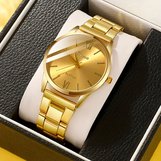 1 հատ շքեղ քվարցային ձեռքի ժամացույց տղամարդկանց համար, համաձուլվածքային պատյանով և ժապավենով, նորաձև նվեր հաջողակ տղամարդկանց համար, հարմար է կանանց համար