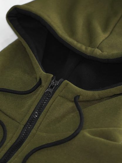 Տղամարդու աշնանային և ձմեռային բրդյա սվիտերի հավաքածու՝ գլխարկով և լարով, պատչվորք սպորտային տաբատով, առօրյա, սպորտային ոճի երկար թևքով բաճկոնով