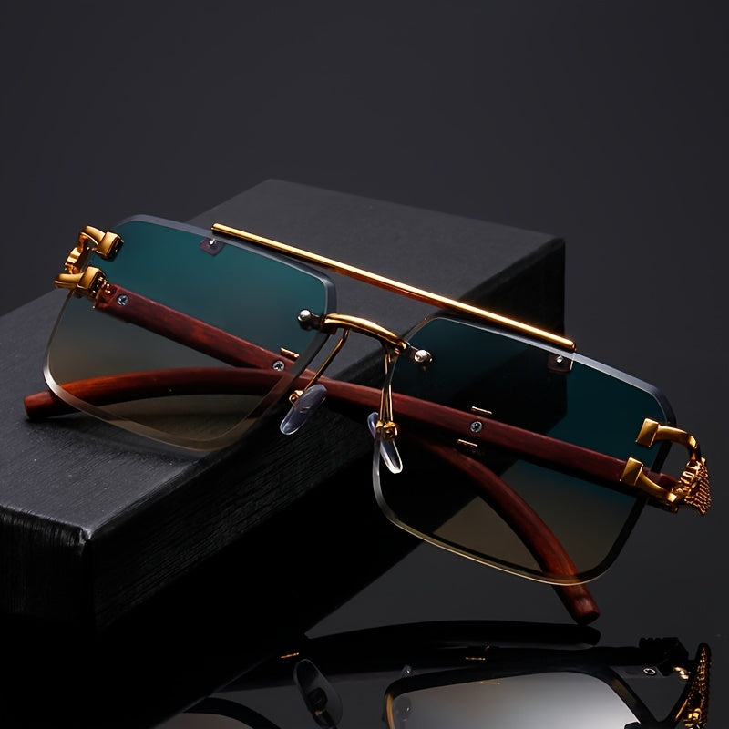 Էլեգանտ, առանց շրջանակի օդաչուի ոճի նորաձև ակնոցներ տղամարդկանց և կանանց համար՝ ոսկեգույն ընձառյուծի նախշերով, կանաչ գրադիենտային ոսպնյակներով, թեթև մետաղական շրջանակով, իդեալական է լողափնյա երեկույթների և ճանապարհորդությունների համար