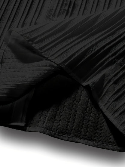 2-Piece Men's Summer Striped Polyester Suit, Short Sleeve Stand Collar Shirt and Drawstring Pants, Non-Stretch Fabric, Suitable for Casual Wear and Beach Vacation, Solid Color