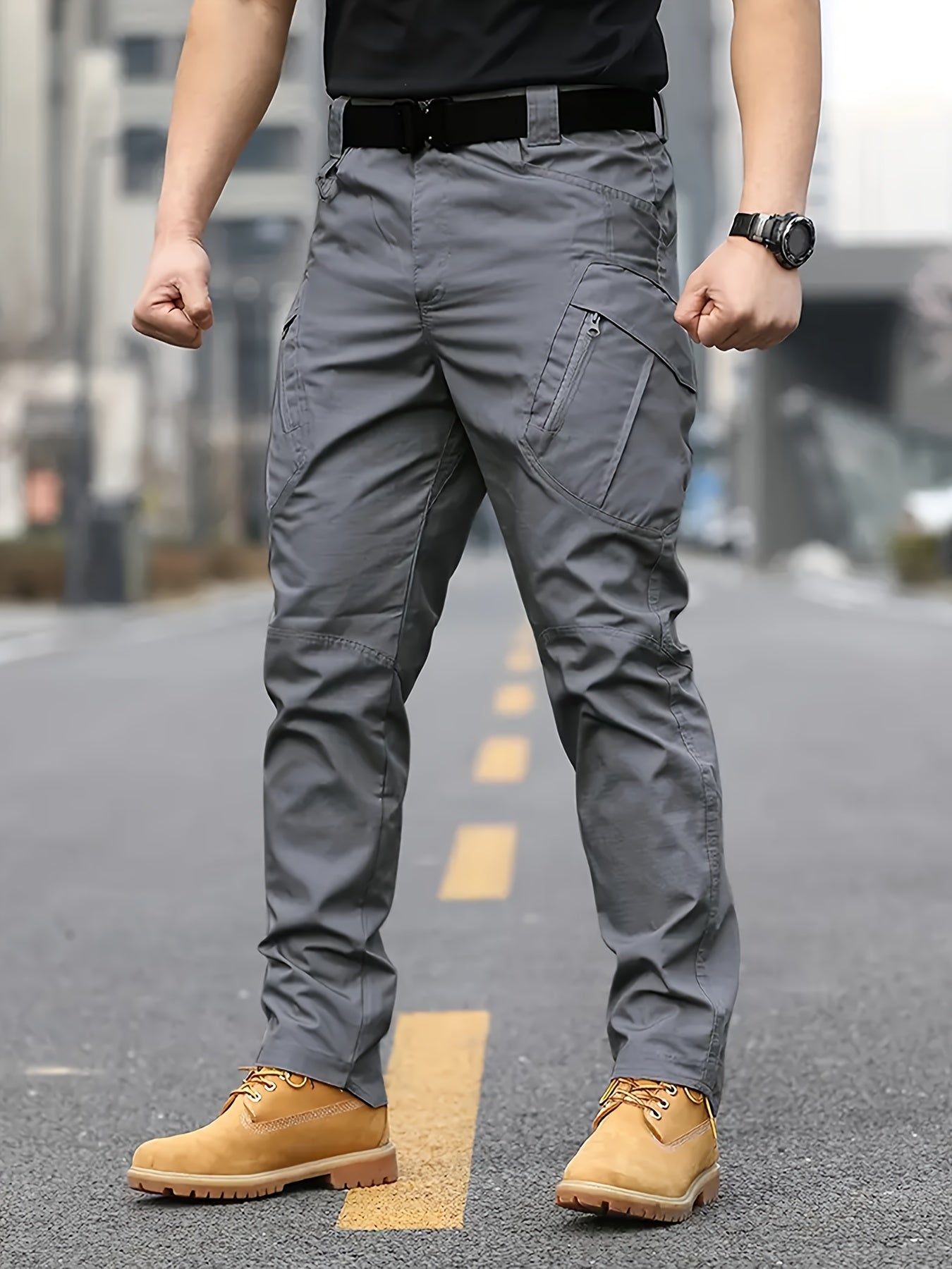 Multi Pocket Men's Tactical Pants, Loose Casual Outdoor Military Pants Without Belt, Mens Cargo Pants For Hiking