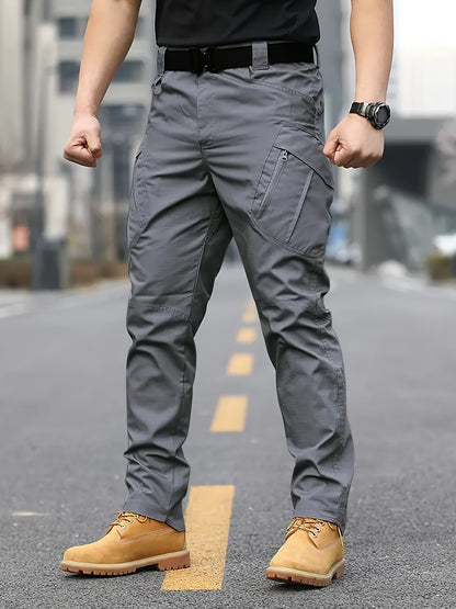 Multi Pocket Men's Tactical Pants, Loose Casual Outdoor Military Pants Without Belt, Mens Cargo Pants For Hiking