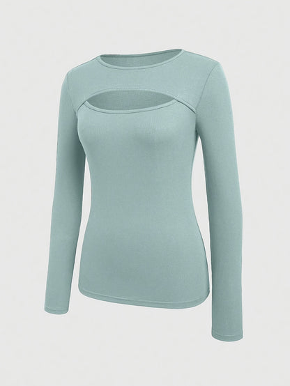 1 հատ Essence կանացի էլեգանտ, կողավոր երկար թևքով մարզաշապիկ, պոլիեսթերի և սպանդեքսի խառնուրդ, խոռոչավոր դետալներով, միագույն, կլոր վզնոցով, սովորական երկարությամբ, տրիկոտաժե կտոր - աշուն/ձմեռ հավաքածու