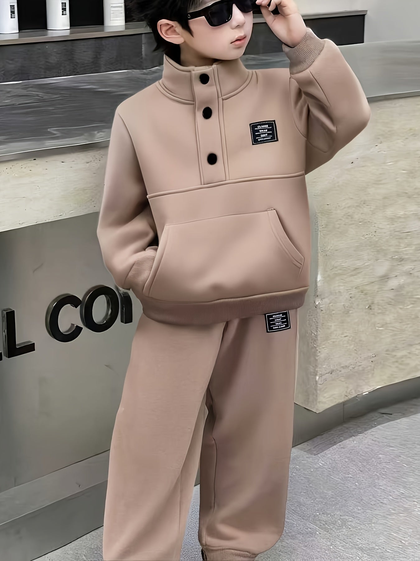 Տղաների հարմարավետ բրդյա աստառով վերնաշապիկի և սպորտային տաբատի հավաքածու - ձիթապտղի կանաչ, առօրյա ձմեռային հագուստ գրպաններով, հաստ տաքություն աշնան և ձմռան համար, սովորական չափսի, առօրյա հագուստ, բացօթյա օգտագործման համար