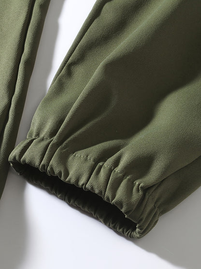 Men'S Fashion Cargo Pants, 100% Polyester Woven Fabric, All-Season Loose Fit with Drawstring Waist, Multi-Pocket Design, Solid Color, Mid Waist, Regular Length, Non-Stretch, Casual Joggers for Weekend - 160g/m²