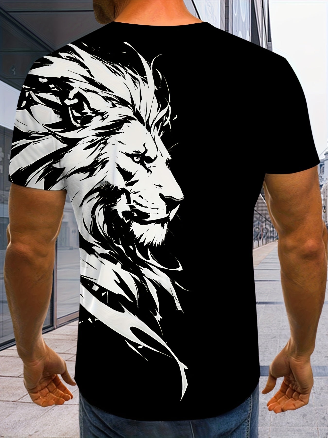 Նոր Առյուծի 3D Տպագրության Նախշ, Կարճ Թևքերով Կլոր Վզիկով Շապիկ, Տղամարդկանց Արտաքին Հագուստ