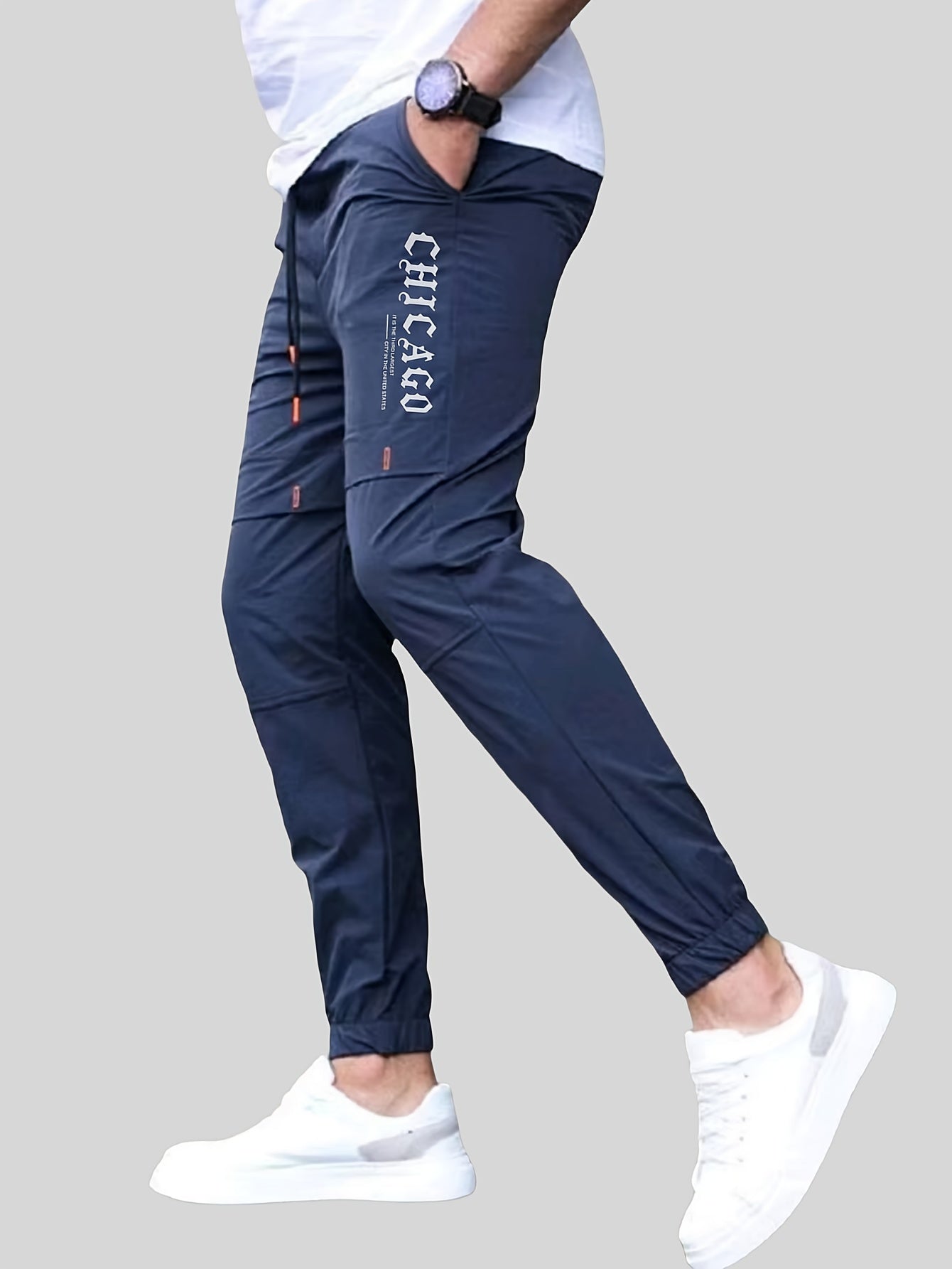 Տղամարդկանց պատահական պարաններով ջոջեր, 100% պոլիեսթեր չձգվող գործվածք, այբուբենի տպագրությամբ դետալներով սովորական տաբատ, 100% պոլիեսթեր, նորաձև աշխատանքային հագուստ