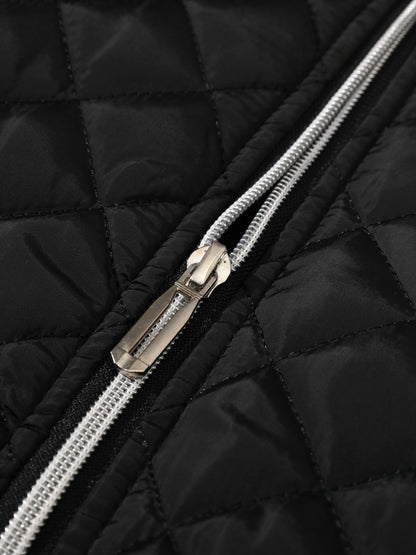 Men's Casual Quilted Zip Up Jacket, Chic Baseball Collar Jacket For Fall Winter