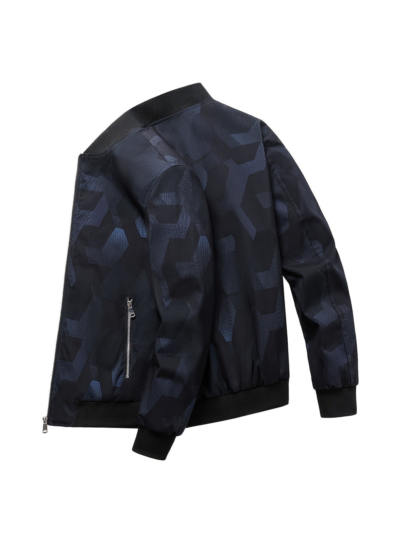 Men'S Camo Baseball Jacket - Full-Body Print Outdoor Sports Coat with Zipper Closure, Regular Fit Casual Preppy Style, Polyester Lining & Non-Stretch Fabric for Spring & Year-Round Wear, Durable Fabric Coat, Active Lifestyle,