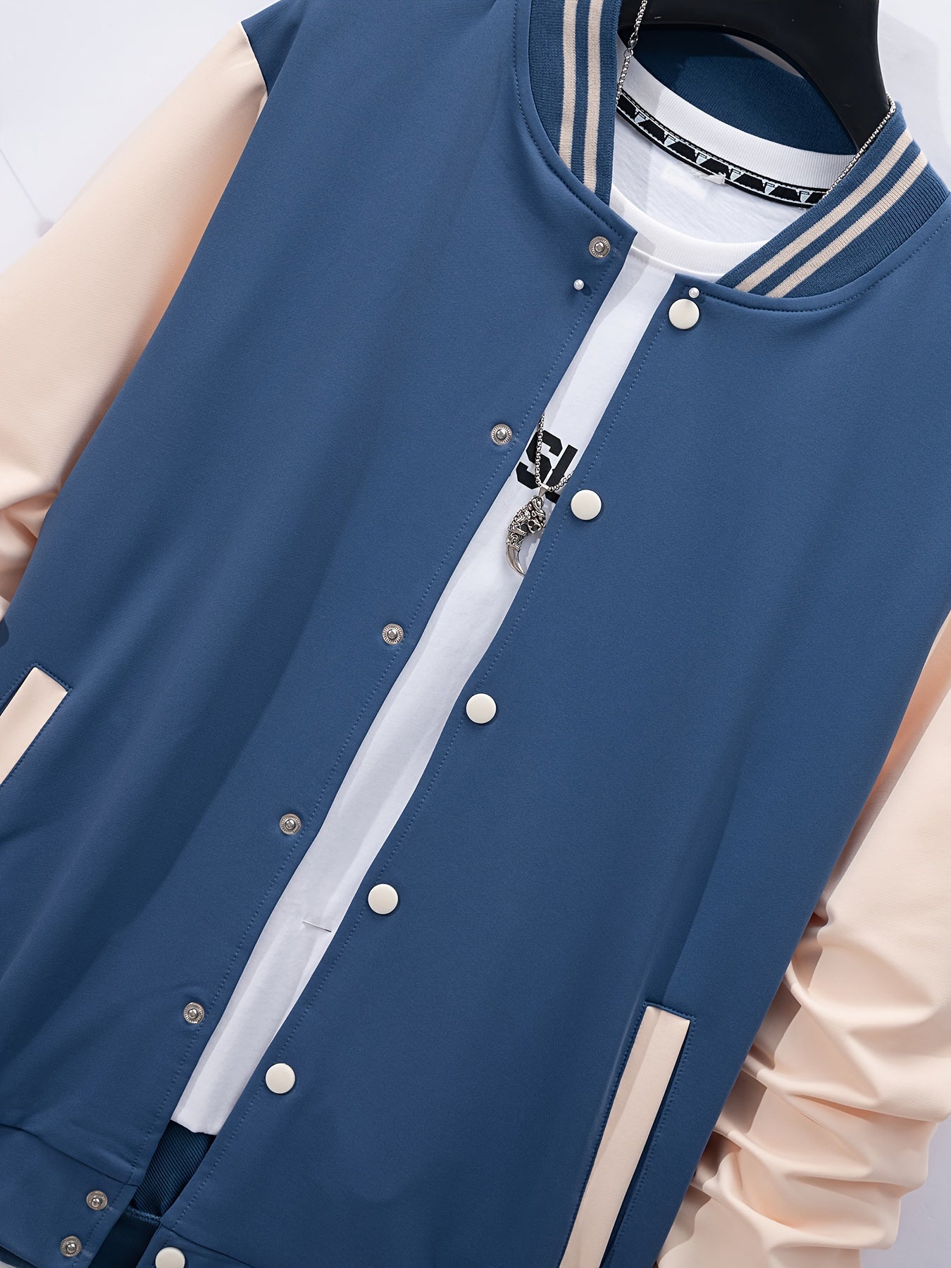 Տղամարդու ամենօրյա բեյսբոլի բաճկոնի և տաբատի հավաքածու - գունային բլոկ, պոլիեսթեր, կոճակներով և գոտու դետալներով՝ գարնանային/աշնանային համար