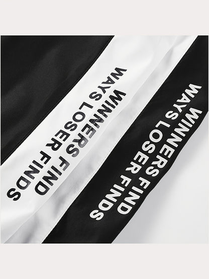 Գարնան և աշնան համար նախատեսված սպորտային հագուստի համալիր, որը ներառում է կանգնած օձիքով և սև ու սպիտակ գծավոր երկար տաբատով ճարմանդով բաճկոն, ոճային հանդերձանք, որը հիանալի նվեր է, քրտինքից պաշտպանված, միայն ձեռքով լվանալ, մարզումների համար աքսեսուար: