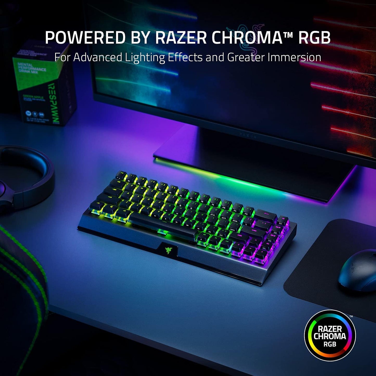 Razer Blackwidow V3 Mini Hyperspeed 65% Wireless Mechanical Gaming Keyboard: Yellow Mechanical Switches Linear & Silent - Phantom Pudding Keycaps - Chroma RGB - up to 200 Hr Battery - Snap Tap