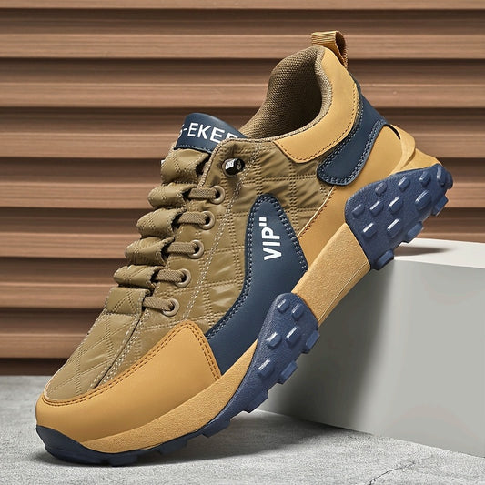 KOONEXY Men'S Fashion Color Block Durable Sports Shoes, Comfortable Anti-Slip Casual Lace-Up for Outdoor Activities