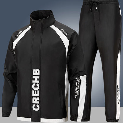 2025 թվականի նոր սպորտային հավաքածու տղամարդկանց համար՝ գարնանային և աշնանային, նորաձև, տպագիր բաճկոն, 100% պոլիեսթեր, փափուկ գործվածք, լվացքի մեքենայով լվացվող, սպորտային ազատ վազքի համազգեստի 2 հատանոց հավաքածու, դեռահասների համար