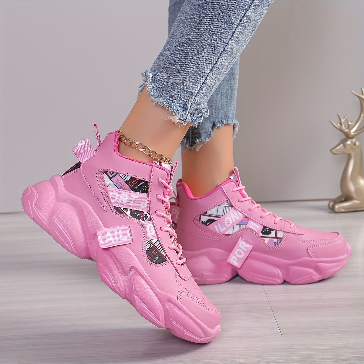 Կանացի նորաձև հաստ ներբանով սպորտային կոշիկներ, փողոցային ոճի շնչող առօրյա կոշիկներ բոլոր եղանակների համար