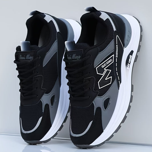 Men's Breathable Mesh Running Sneakers - Durable, Anti-Slip, Odor-Resistant Casual Shoes with Rubber Sole for Spring  Fall, Low-Top Lace-Up Design in White, Black  Green