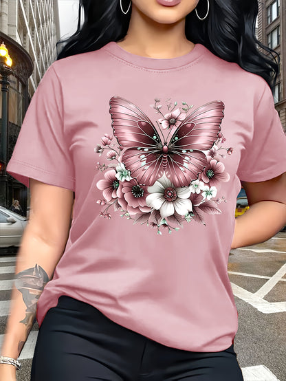 Circle Chic թիթեռի նախշերով շապիկ - նրբագեղ դիզայն, կլոր վզնոցով ամենօրյա վերնաշապիկ - շնչող և թեթև, իդեալական է գարուն/ամառ զգեստապահարանի համար