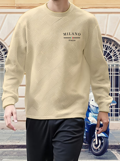 Տղամարդու առօրյա երկար թևքերով, կլոր վզնոցով սվիտեր | Ծանր երկրաչափական նախշերով, սովորական չափսերով, իդեալական է գարուն/աշուն համար