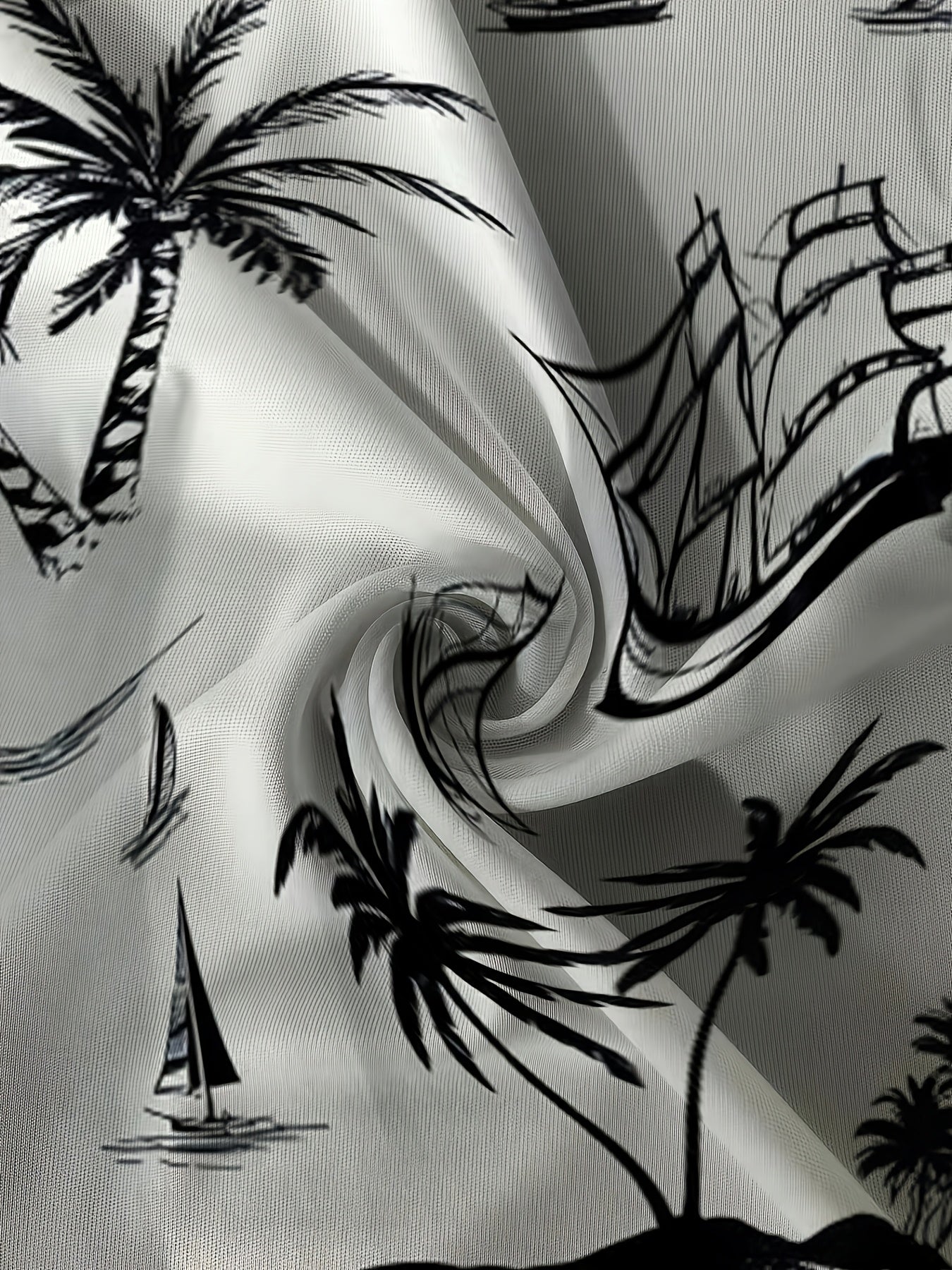 Men'S 2pcs Summer Outfit Set - Coconut & Yacht Print, Crew Neck, Knit Polyester 100%, Slight Stretch, Regular Fit, Casual Weekend Wear, 180gsm - Daily & Leisure Style