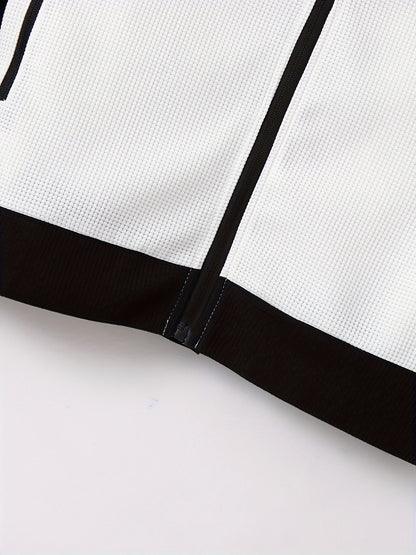 Տղամարդու սպորտային գունային բլոկով կայծակաճարմանդով բաճկոնի և վազքի տաբատի հավաքածու - պոլիեսթերի խառնուրդ, իդեալական է գարնան/աշնան համար