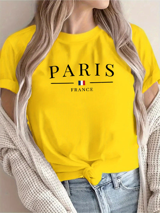 Նոր ժամանում. Փարիզյան կրեատիվ տառերով նախշերով տպագիր շապիկ, հարմար է կանանց առօրյա հագուստի, արձակուրդների, կարճ թևքերով, կլոր վզնոցով, գարնանային և ամառային, լվացքի մեքենայով լվացվող, կանացի նոր հագուստ, բազմակողմանի է զբոսանքների և սպորտի համար։