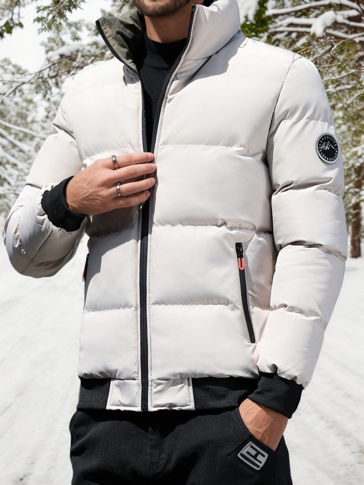 Men's Heavyweight Winter Coat - Full-Zip Cold Weather Jacket, Stand-Up Collar, Exterior Zipper Closure, Machine Washable Outer Shell for Everyday & Formal Wear - Black, Seasonal Layering, Sleek Design, Durable Fabric, Urban C