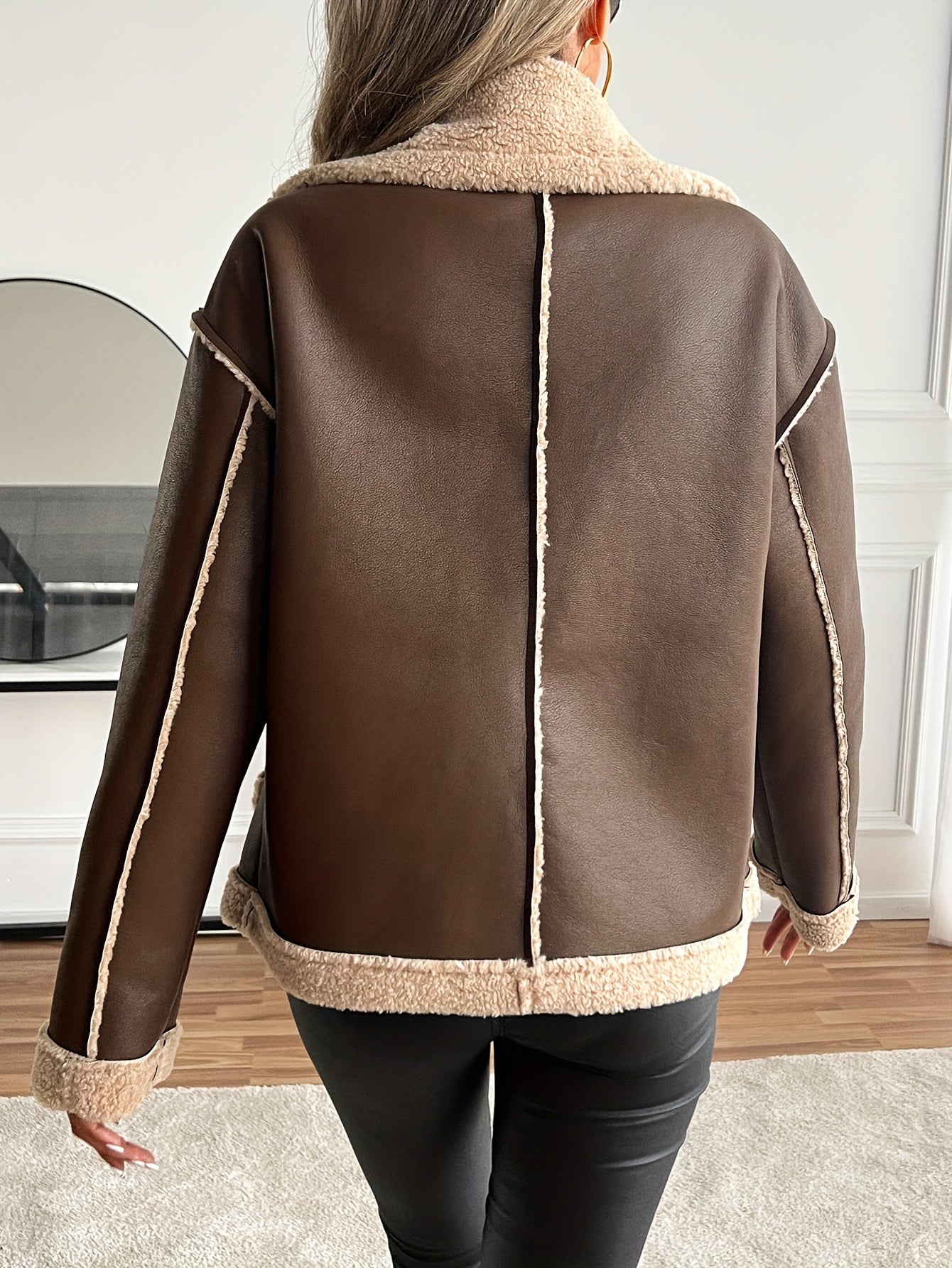 Women's Elegant Motorcycle Jacket - Heavy-Duty Winter Coat, Brown, Non-Stretch Motorcycle Outerwear for Cold Weather Riding & Everyday Chic - Machine Washable Outer Jacket, Seasonal Fashion, Classic Design, Premium Detailing,
