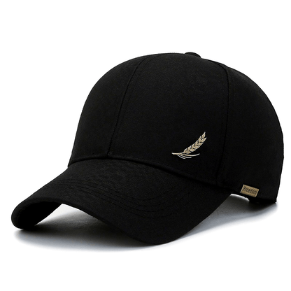 1pc Stylish Baseball Cap with Wheat Logo - 100% Polyester, Mature Look, Ideal for Spring to Fall Travel & Sun Protection - Available in Black, Dark Gray, Brown, Navy Blue, Casual Headwear|Sleek Cap Design|Comfortable Fit Cap